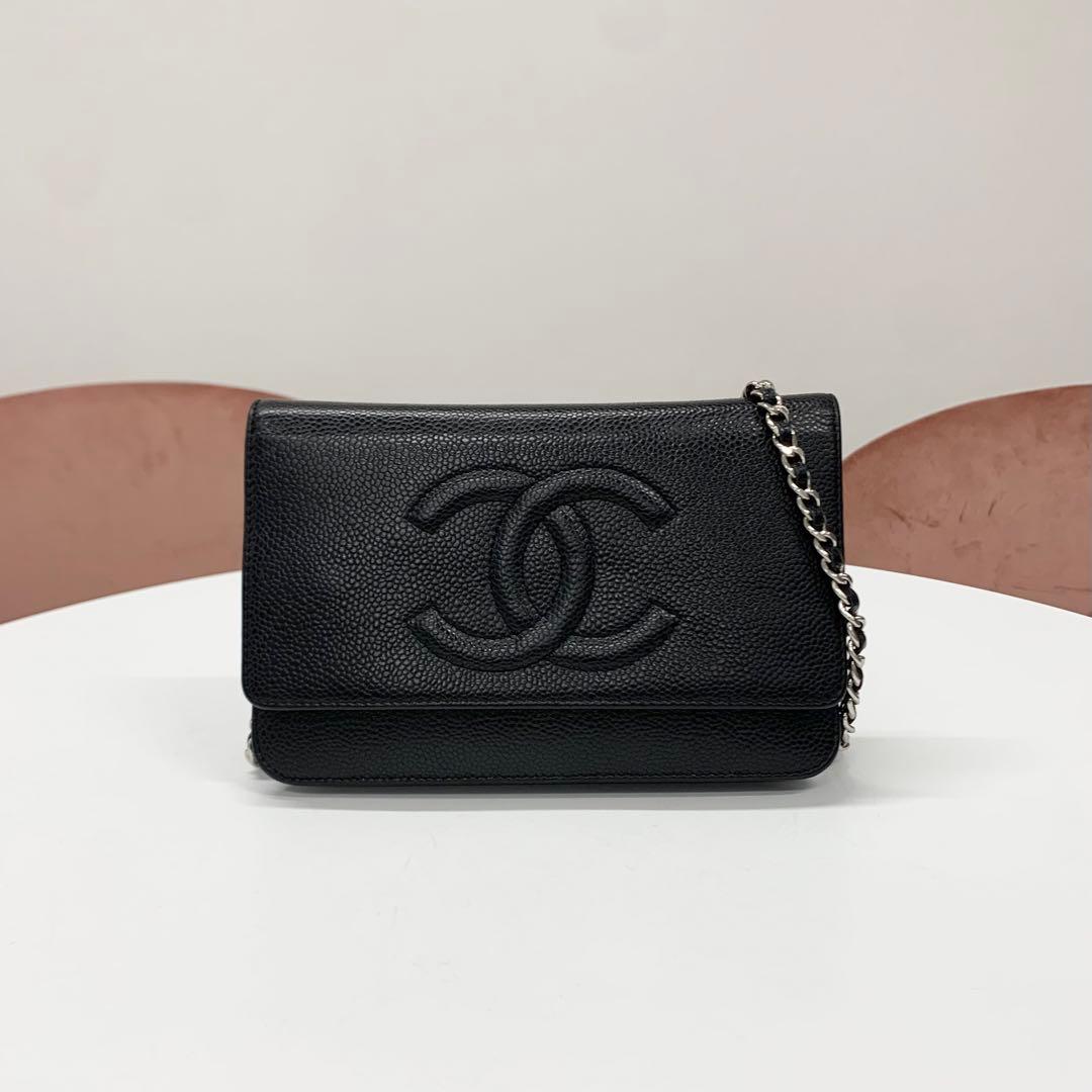 Chanel Caviar Leather CC Logo Shoulder Bag Chain Wallet