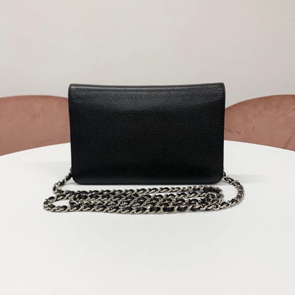 Chanel Caviar Leather CC Logo Shoulder Bag Chain Wallet — view 3