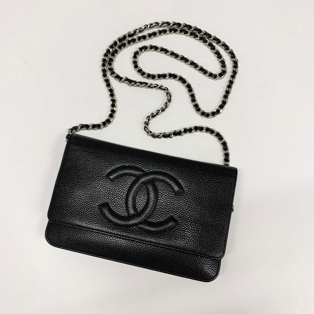 Chanel Caviar Leather CC Logo Shoulder Bag Chain Wallet — view 5