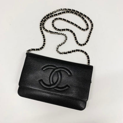Chanel Caviar Leather CC Logo Shoulder Bag Chain Wallet — view 5