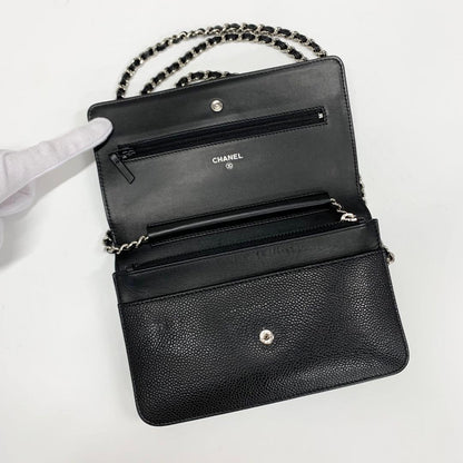 Chanel Caviar Leather CC Logo Shoulder Bag Chain Wallet — view 6