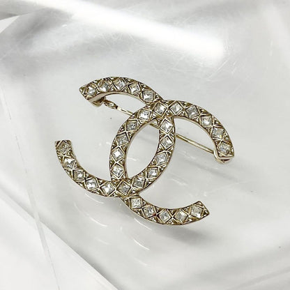 Chanel Brooch Coco Mark Rhinestone Gold