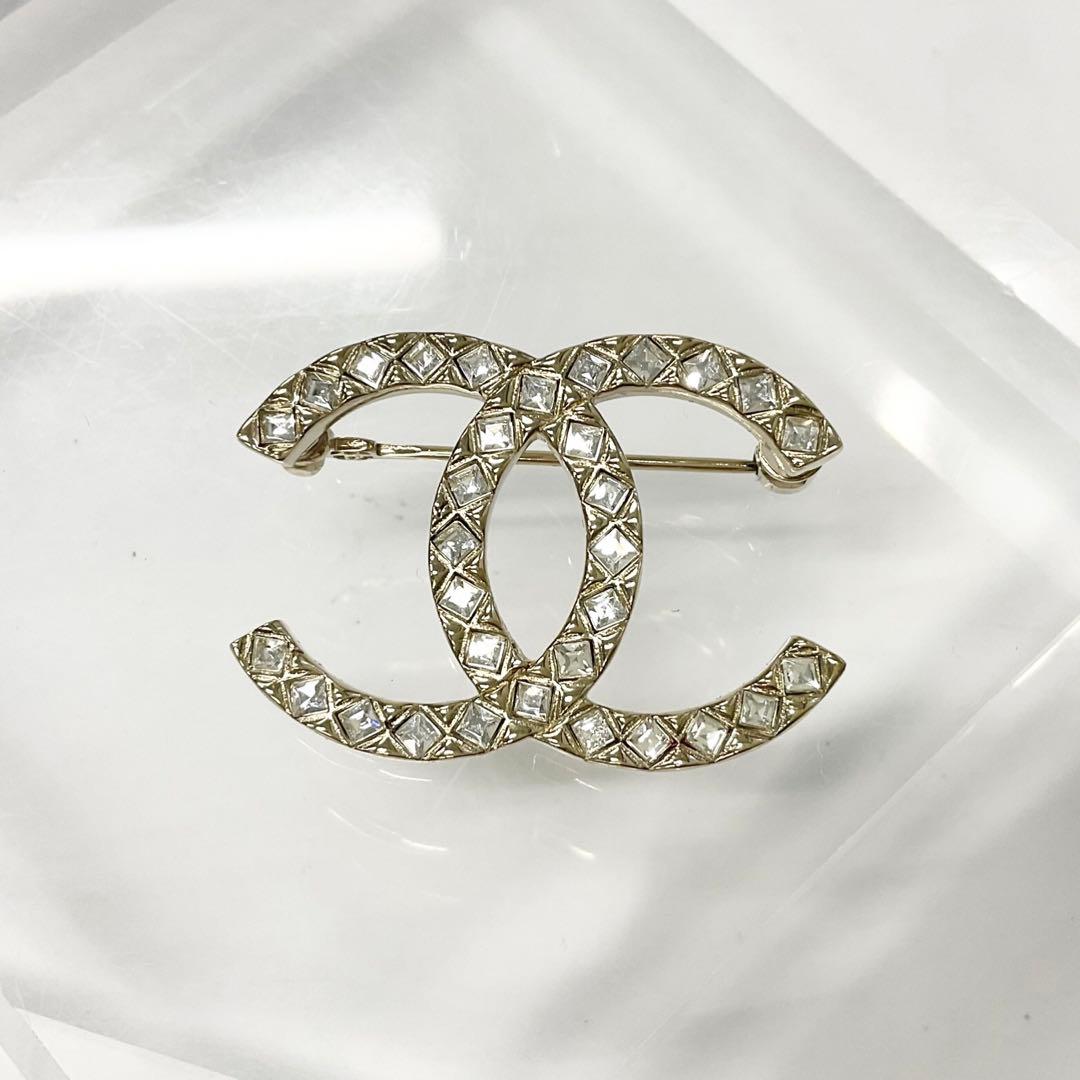 Chanel Brooch Coco Mark Rhinestone Gold