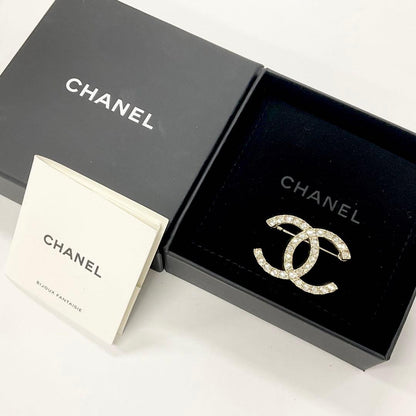 Chanel Brooch Coco Mark Rhinestone Gold
