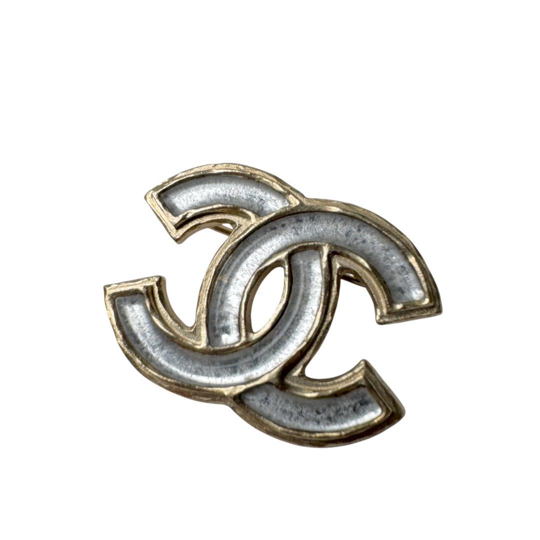 Chanel CC Logo Brooch Silver Gold