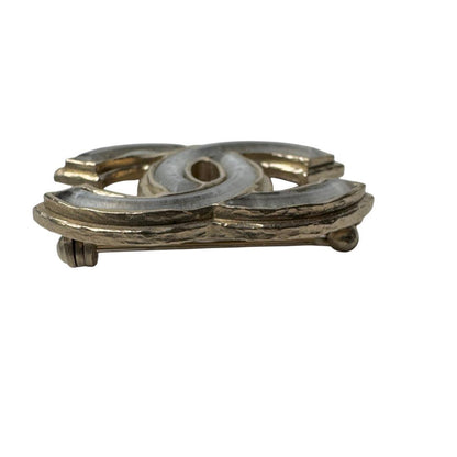 Chanel CC Logo Brooch Silver Gold — view 4