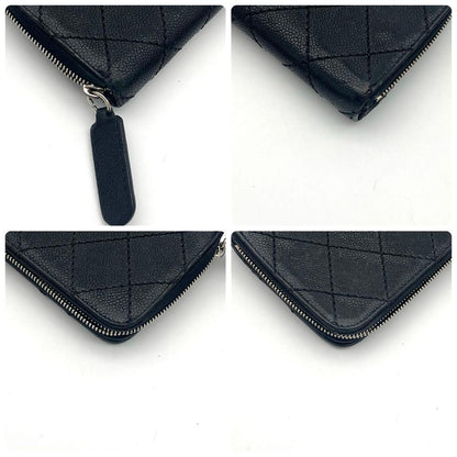Chanel CC Logo Zip Around Wallet Black Leather Silver — view 7