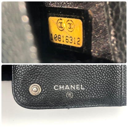 Chanel CC Logo Zip Around Wallet Black Leather Silver — view 9