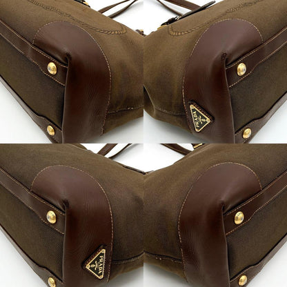 Prada Shoulder Tote Bag Logo Jacquard Triangle Logo Plate Brown