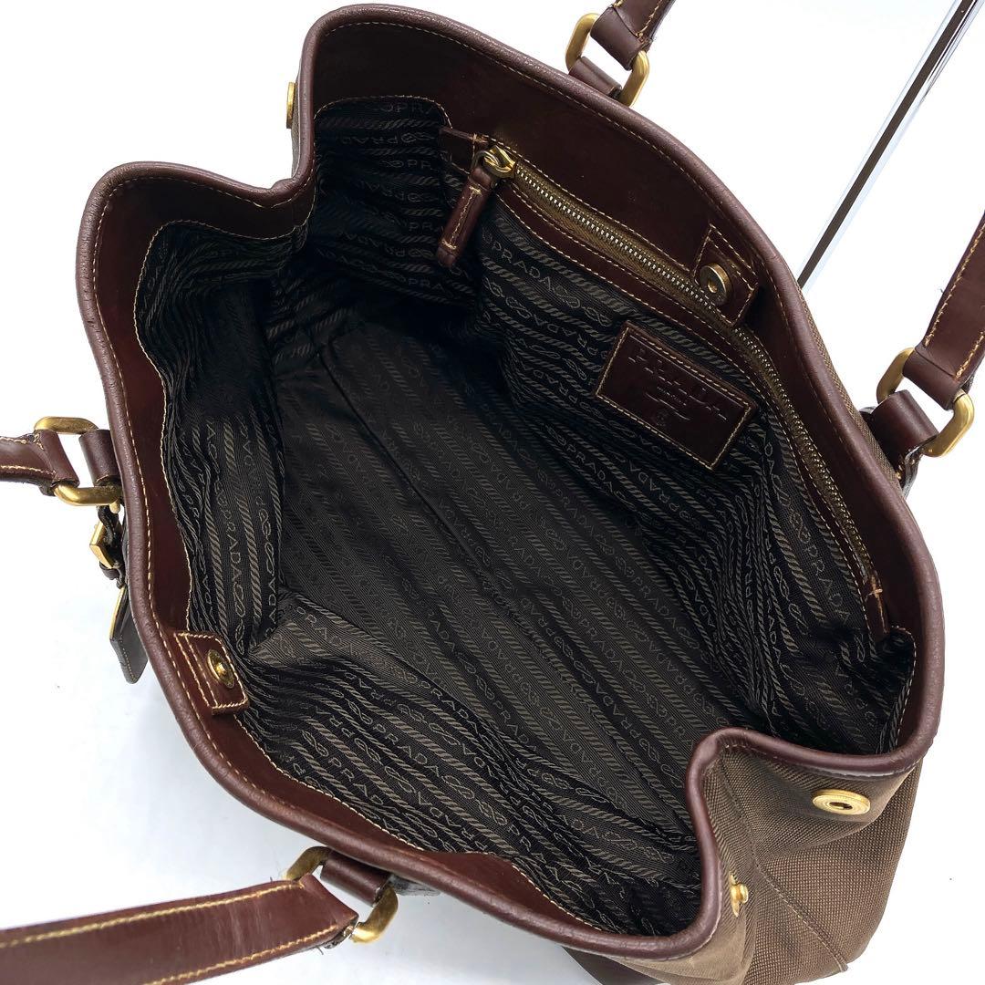 Prada Shoulder Tote Bag Logo Jacquard Triangle Logo Plate Brown