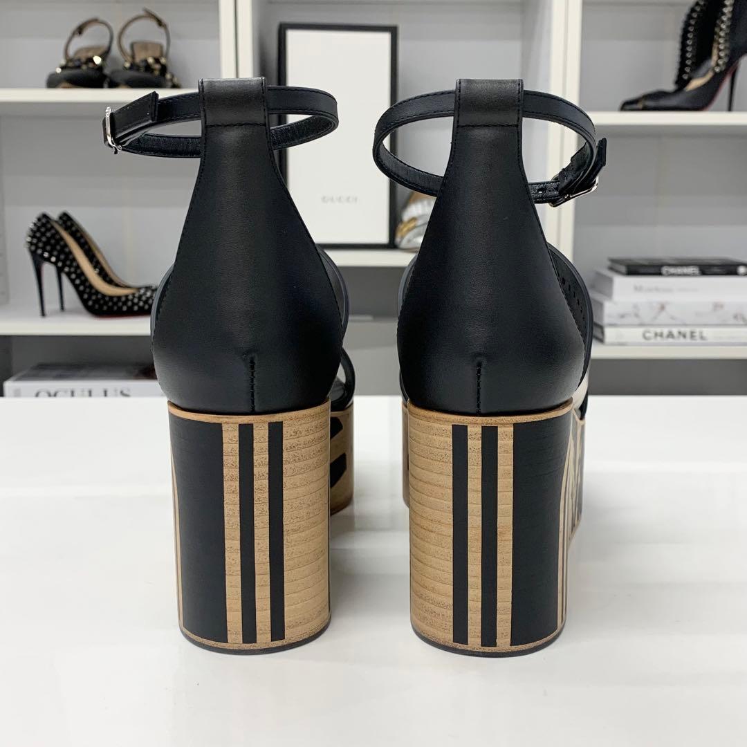 Hermes Charis Leather Wedge Sole Sandals Black