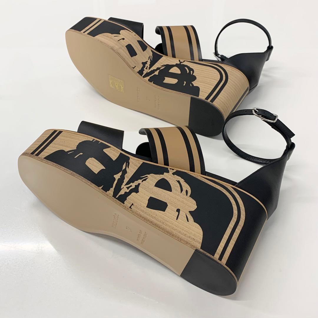 Hermes Charis Leather Wedge Sole Sandals Black
