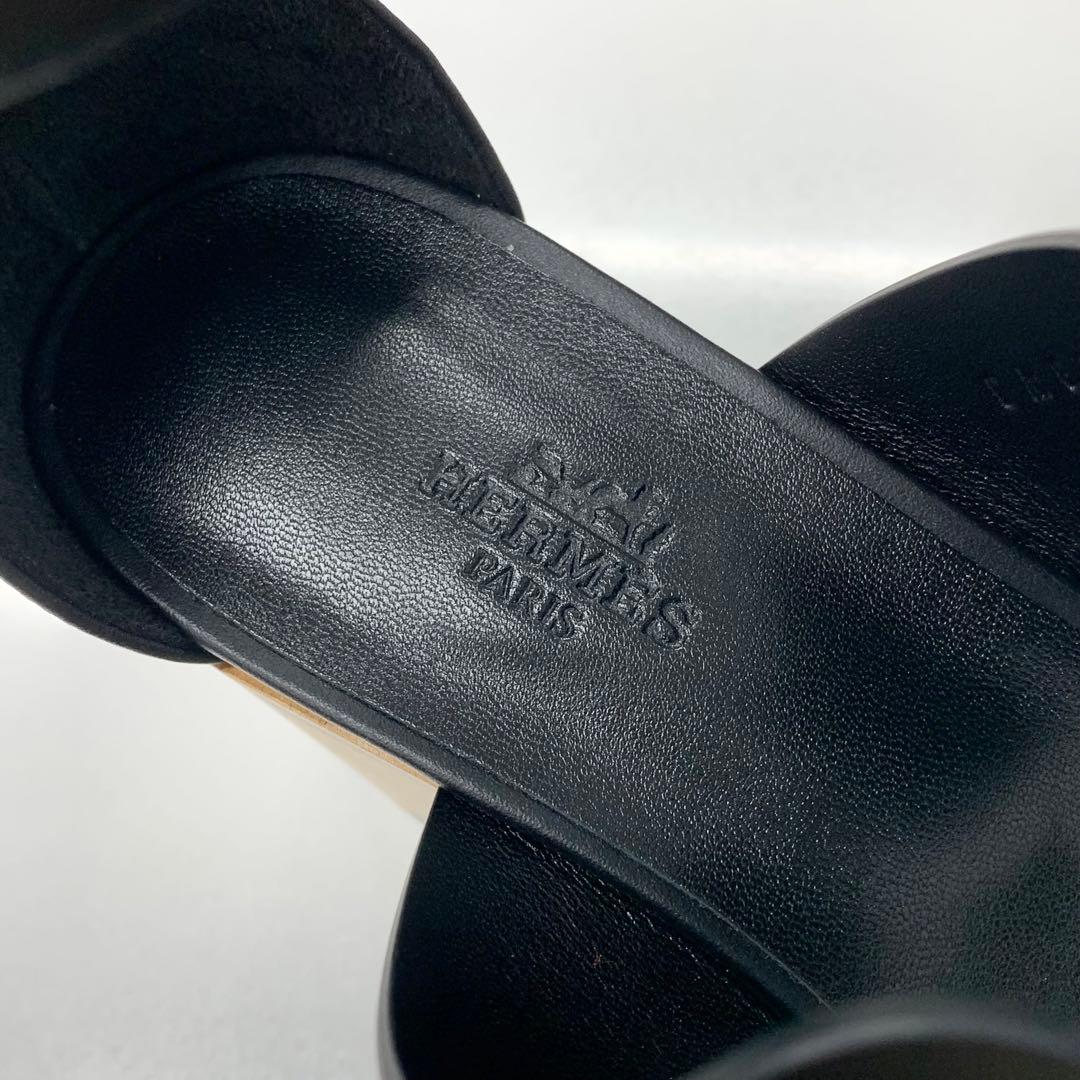 Hermes Charis Leather Wedge Sole Sandals Black