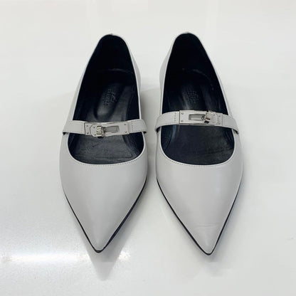 Hermes Kelly Leather Flat Pumps Light Gray — view 2