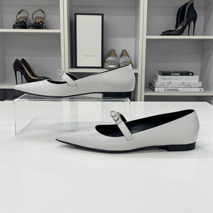 Hermes Kelly Leather Flat Pumps Light Gray — view 3