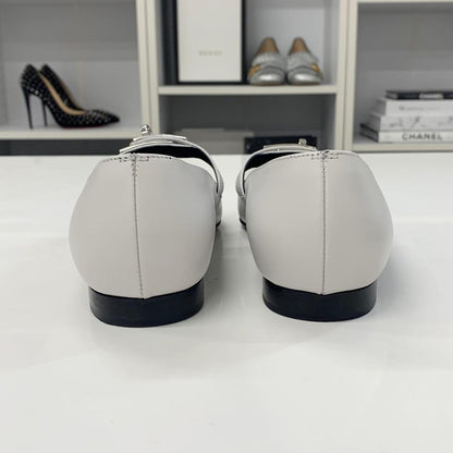 Hermes Kelly Leather Flat Pumps Light Gray — view 5
