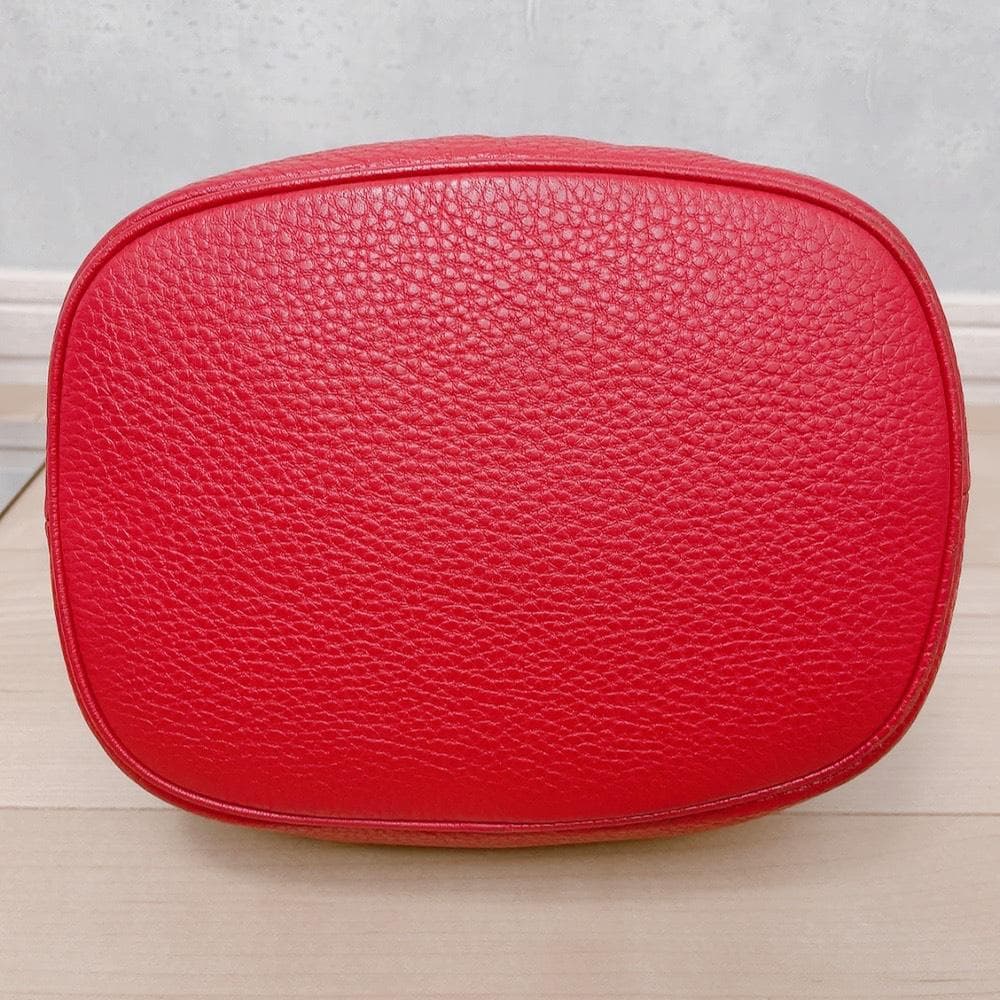 Prada Vitello Daino Drawstring 2-Way Leather Bucket Bag Red — view 5