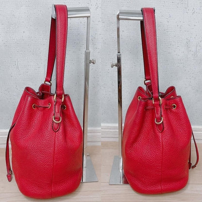 Prada Vitello Daino Drawstring 2-Way Leather Bucket Bag Red — view 6