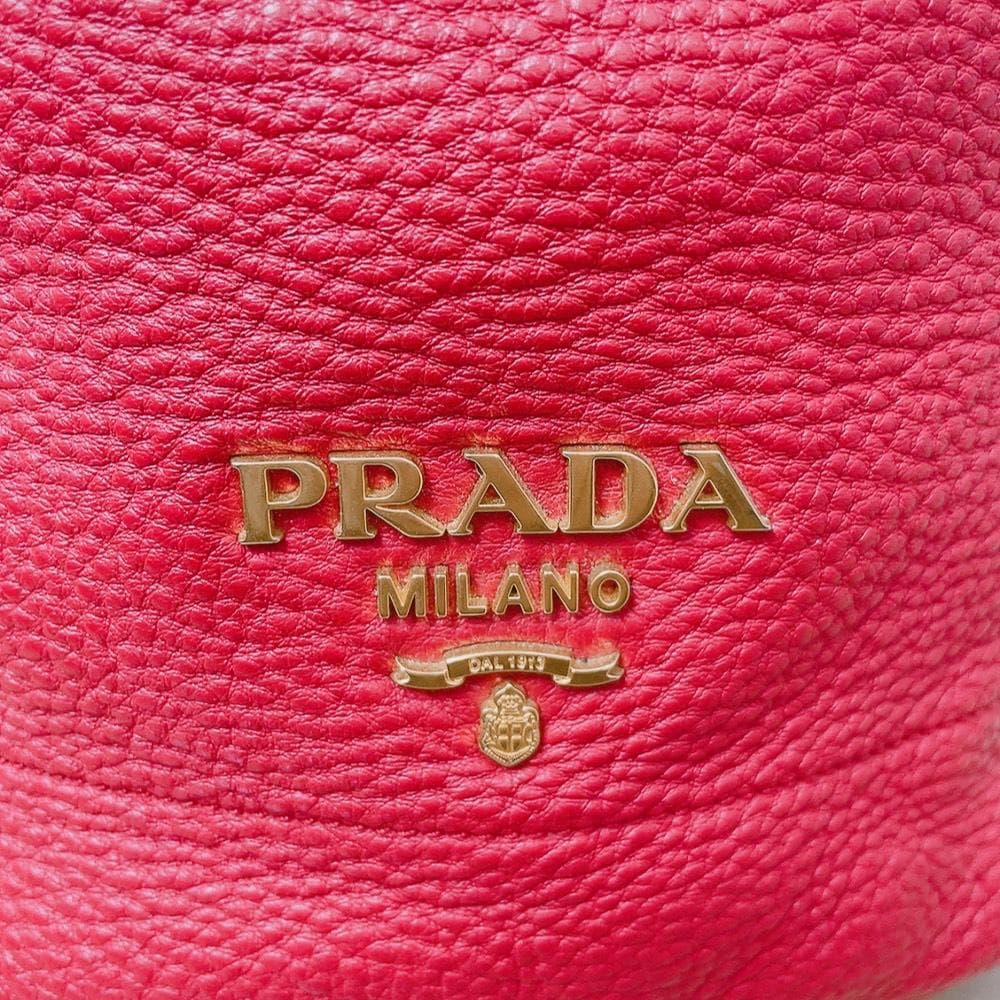 Prada Vitello Daino Drawstring 2-Way Leather Bucket Bag Red — view 9