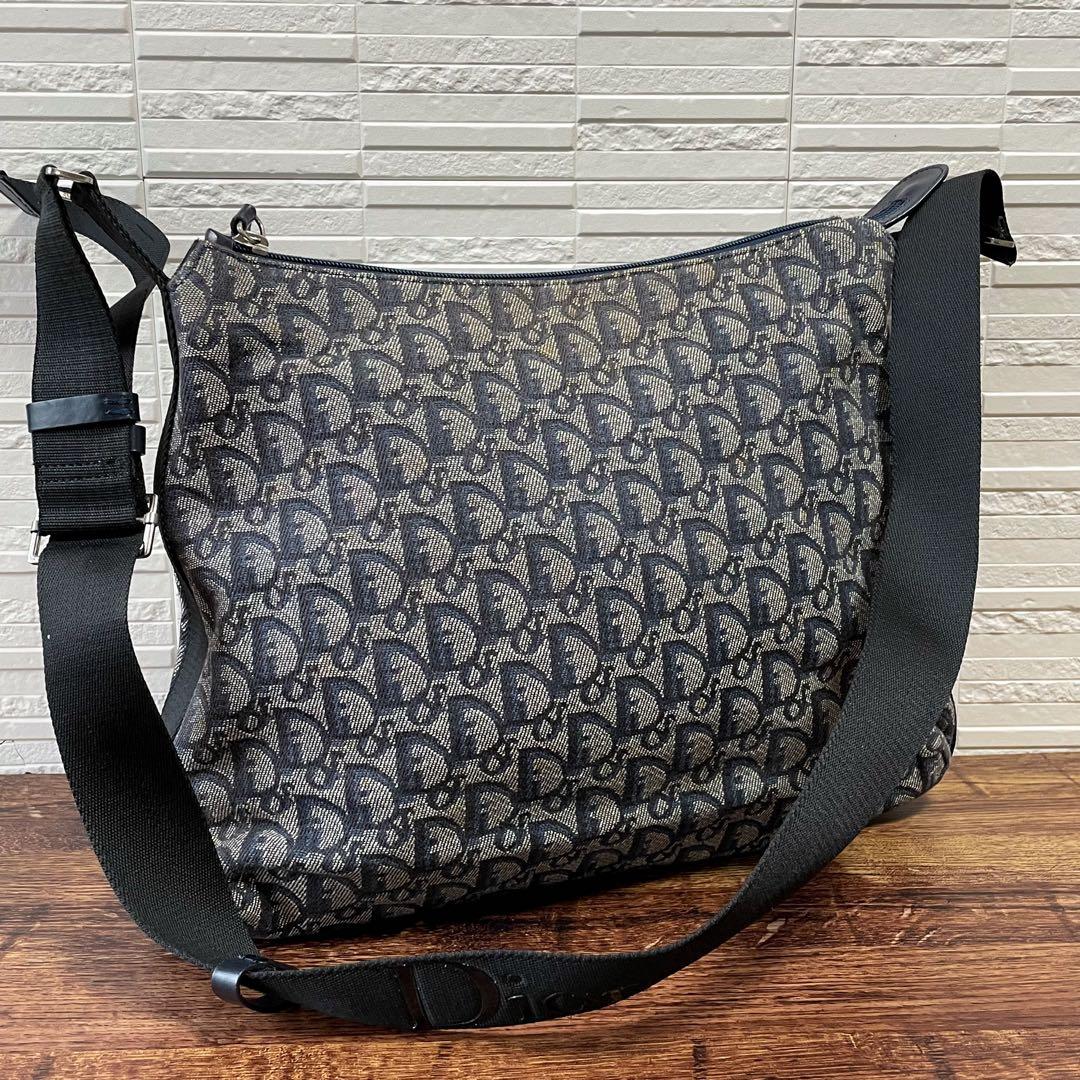 Dior Trotter Canvas Shoulder Bag All Over Pattern Large Navy