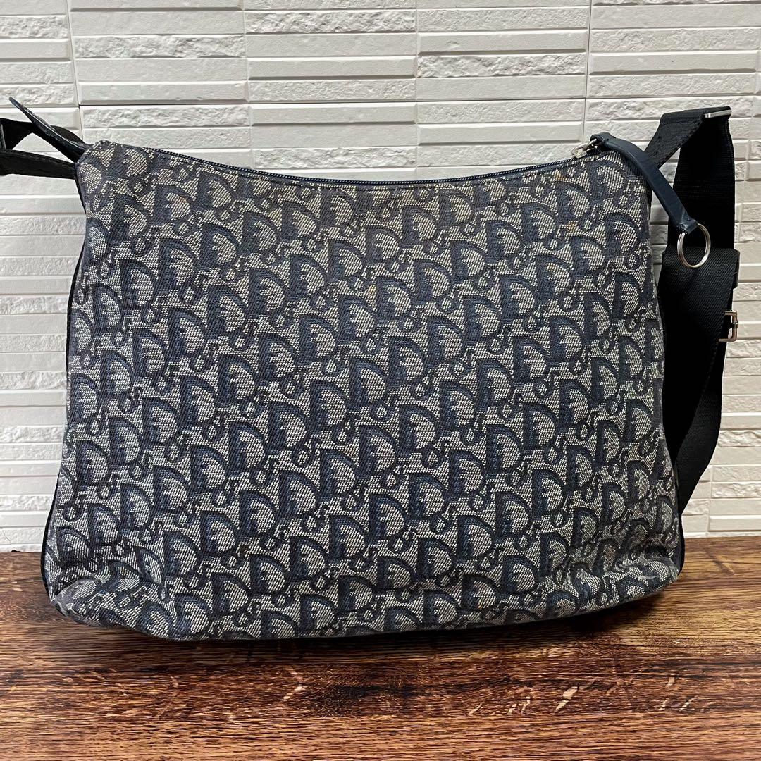 Dior Trotter Canvas Shoulder Bag All Over Pattern Large Navy — view 2
