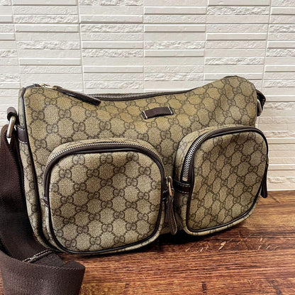 Gucci GG Supreme Leather Shoulder Bag Brown