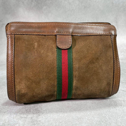 Gucci Sherry Line Clutch Suede Brown Leather — view 2