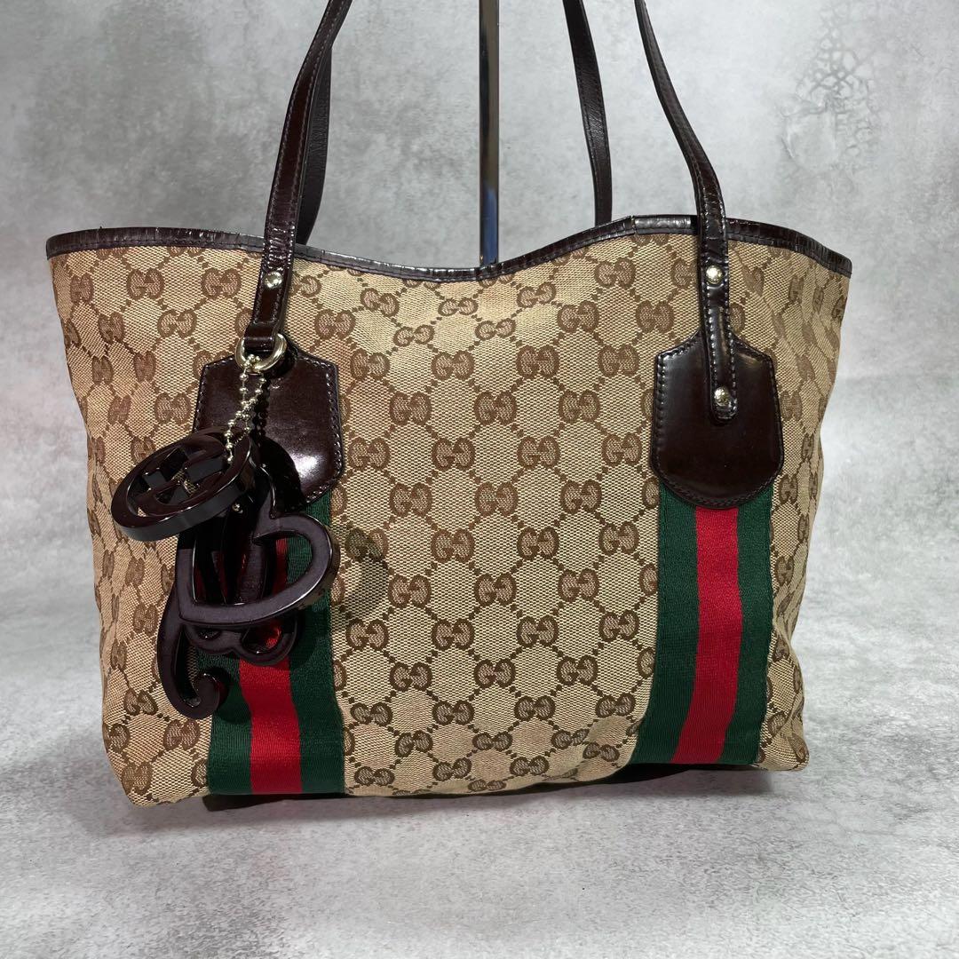 Gucci GG Sherry Line Tote Bag Brown Leather Charm — view 2