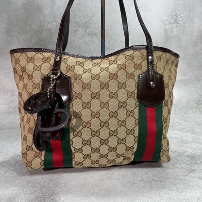 Gucci GG Sherry Line Tote Bag Brown Leather Charm — view 2