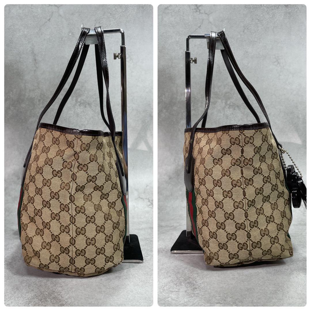 Gucci GG Sherry Line Tote Bag Brown Leather Charm — view 7