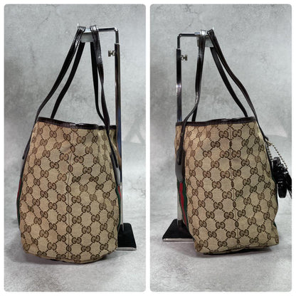 Gucci GG Sherry Line Tote Bag Brown Leather Charm — view 7