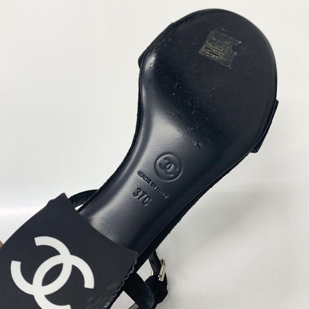 Chanel CC Logo Rhinestone Suede Strap Sandals Black — view 9