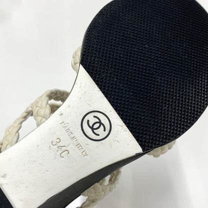 Chanel Lambskin Coco Mark Braided Wedge Sole Sandals White