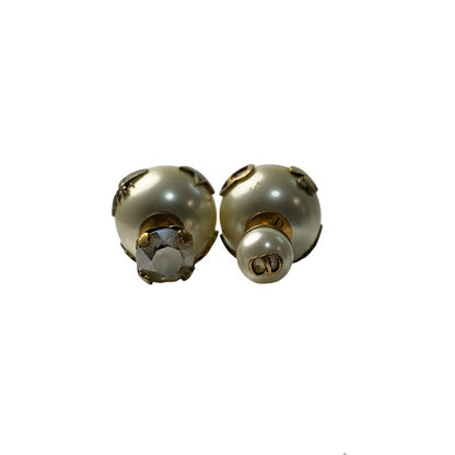 Dior Tribal Earrings Faux Pearl Bee Logo — view 2
