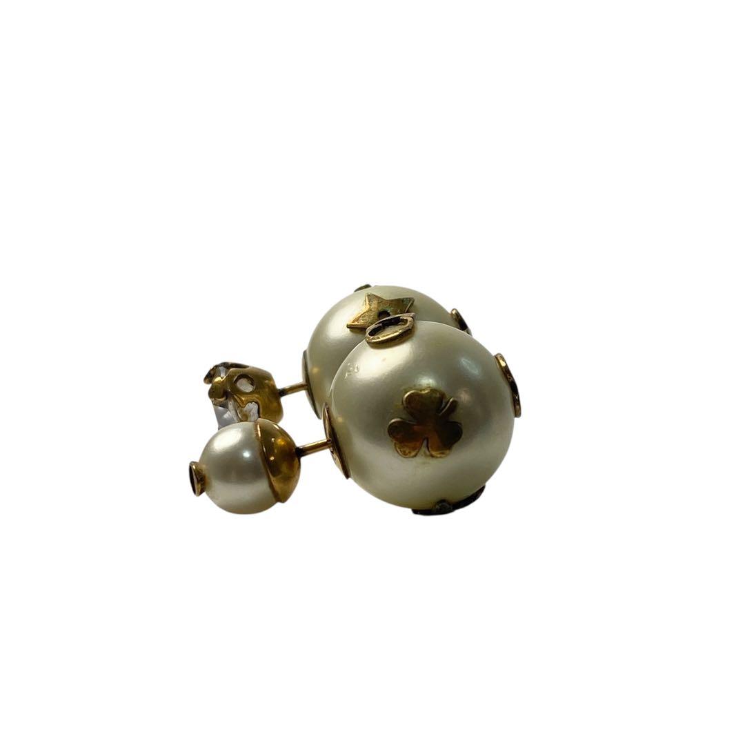 Dior Tribal Earrings Faux Pearl Bee Logo — view 3