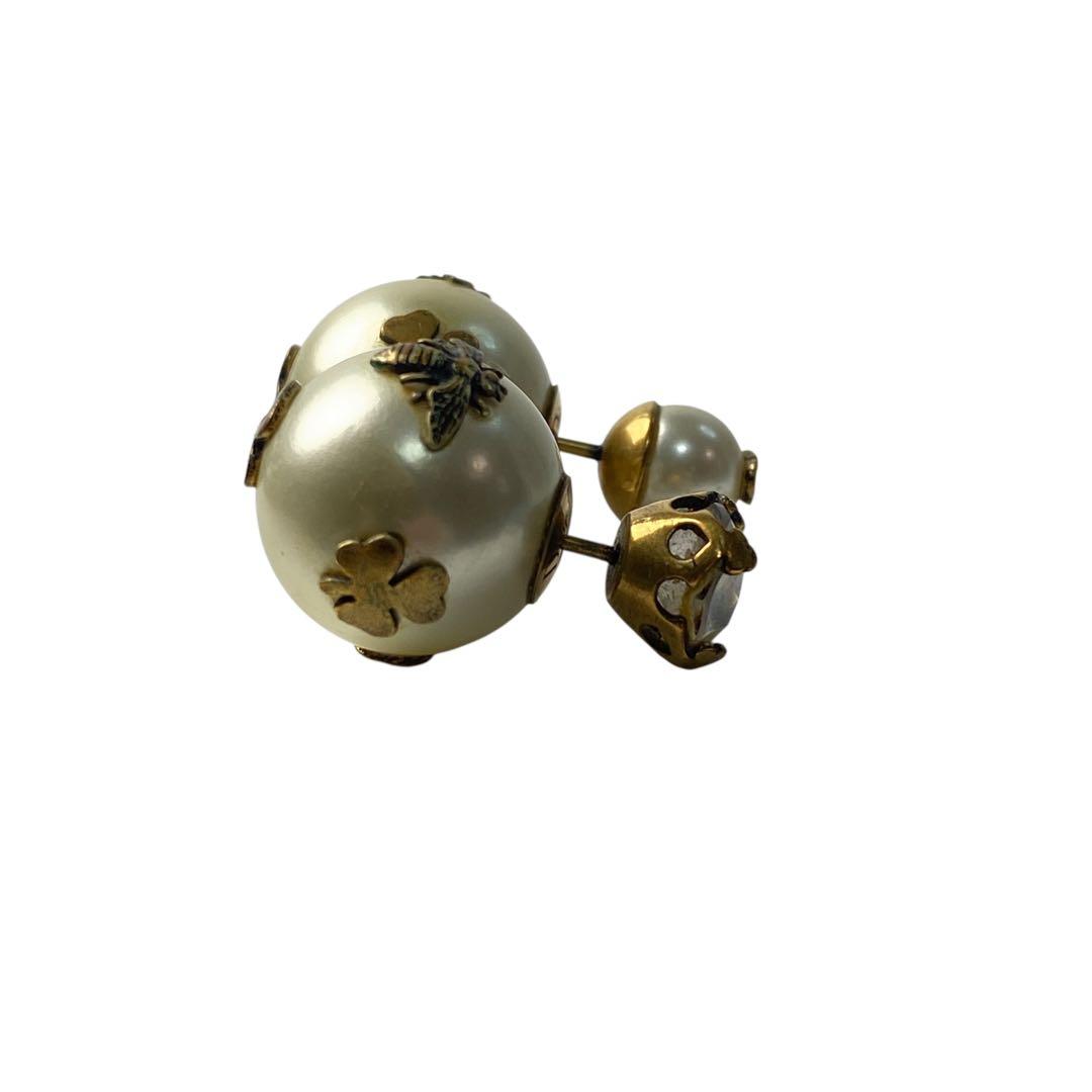 Dior Tribal Earrings Faux Pearl Bee Logo — view 4