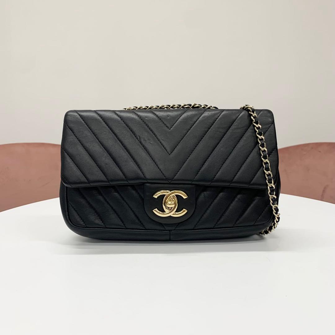 Chanel Chevron CC Logo Stitch Turnlock Shoulder Bag