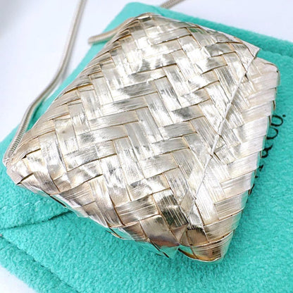 Tiffany & Co Intrecciato Pill Case Necklace Silver