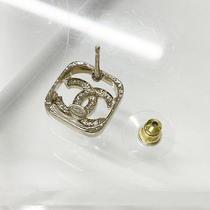 Chanel Earrings CC Logo Rhinestone Square Gold — view 4