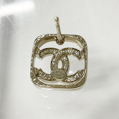 Chanel Earrings CC Logo Rhinestone Square Gold — view 5