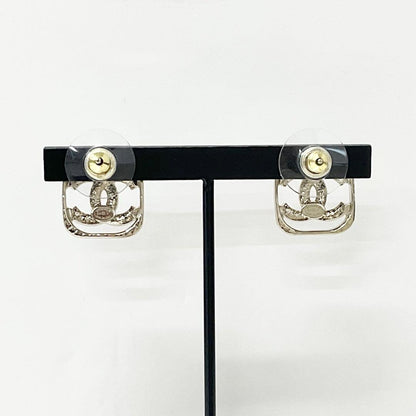 Chanel Earrings CC Logo Rhinestone Square Gold — view 8