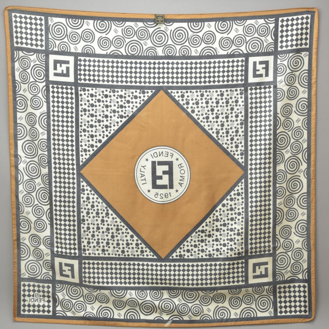 Fendi Like Zucca Scarf 90 Silk Brown Black