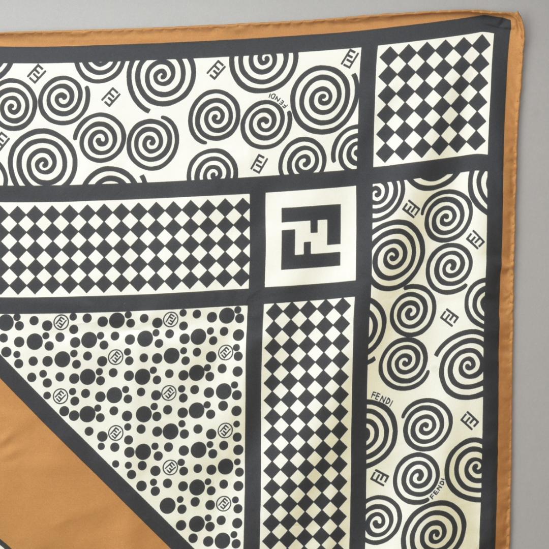 Fendi Like Zucca Scarf 90 Silk Brown Black