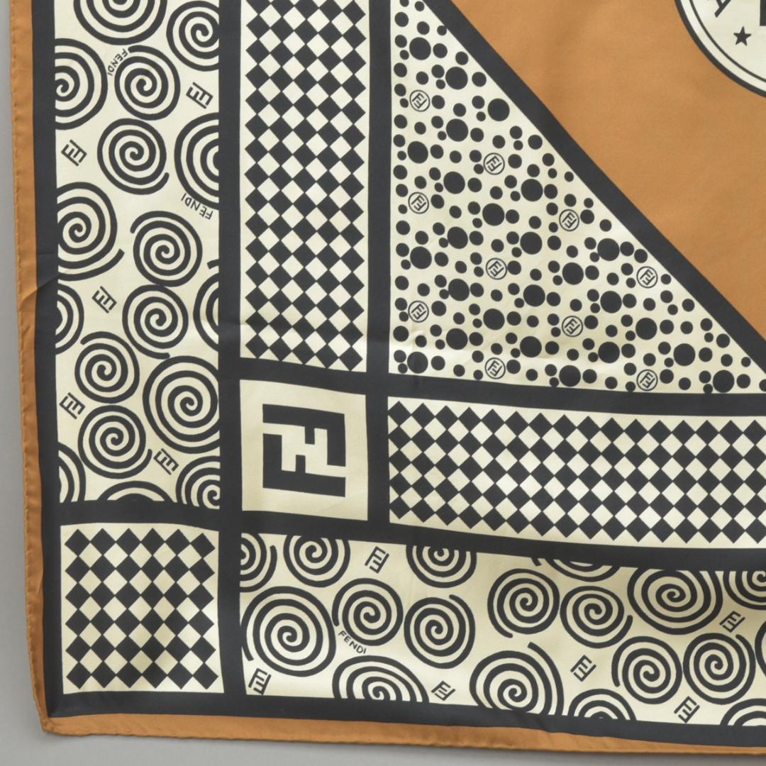 Fendi Like Zucca Scarf 90 Silk Brown Black