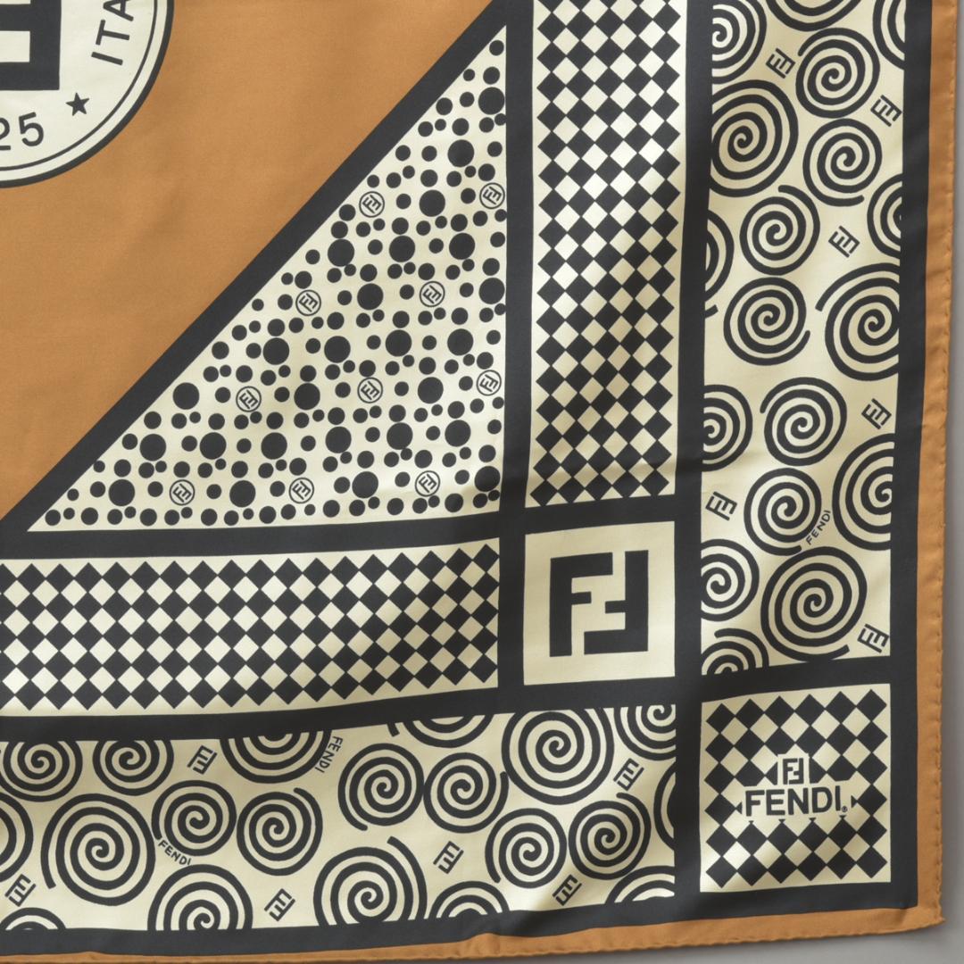 Fendi Like Zucca Scarf 90 Silk Brown Black