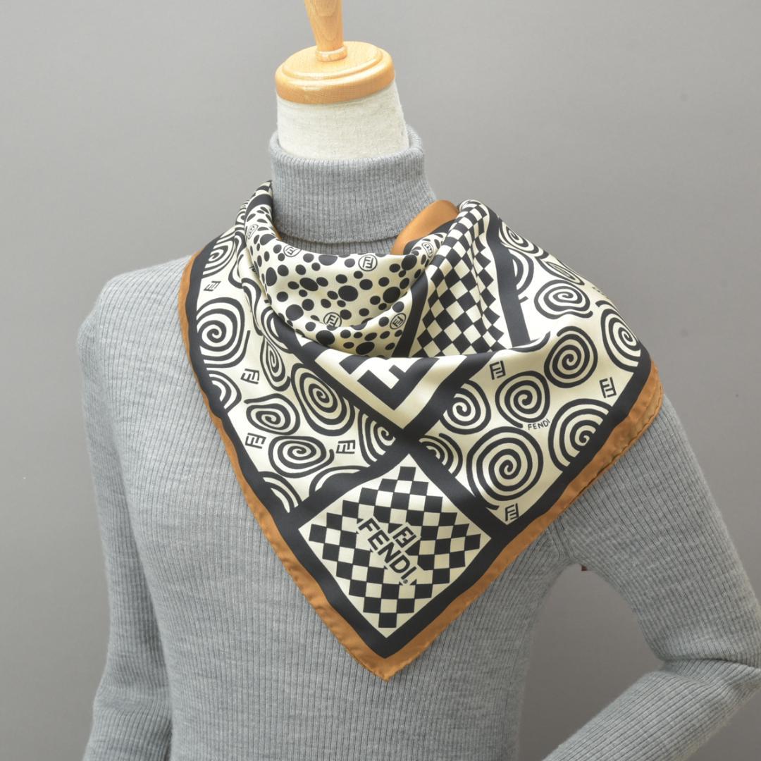 Fendi Like Zucca Scarf 90 Silk Brown Black