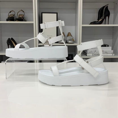 Hermes Enid Leather Velcro Strap Sandals White — view 2