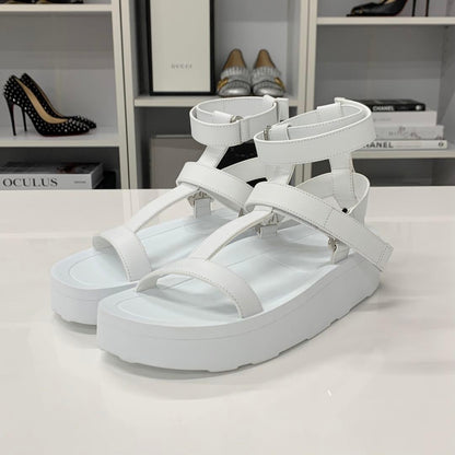 Hermes Enid Leather Velcro Strap Sandals White — view 3