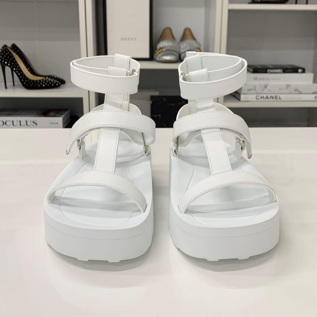 Hermes Enid Leather Velcro Strap Sandals White — view 4