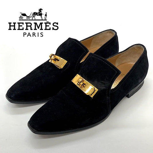 Hermes Suede Kelly Flat Shoes Black